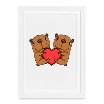 Capybara capybara heart motif - Framed poster (27 × 37 cm) - white - Front