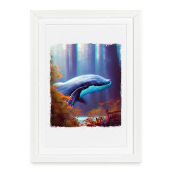 Baleine dans la forêt Surréalisme - Affiche encadrée (27 × 37 cm) - blanc - Devant