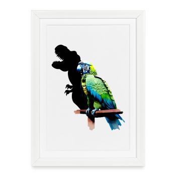 T-Rex Perroquet Jaune Bleu Ara Ara - Affiche encadrée (27 × 37 cm) - blanc - Devant