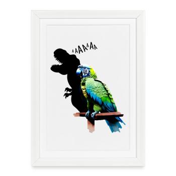Drôle de perroquet T-Rex Ara bleu jaune Ara - Affiche encadrée (27 × 37 cm) - blanc - Devant