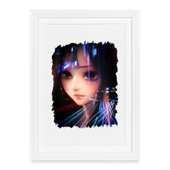 Anime Girl City Lights - Affiche encadrée (27 × 37 cm) - blanc - Devant