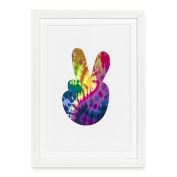 Groovy Tie Dye Peace Hand - Affiche encadrée (27 × 37 cm) - blanc - Devant