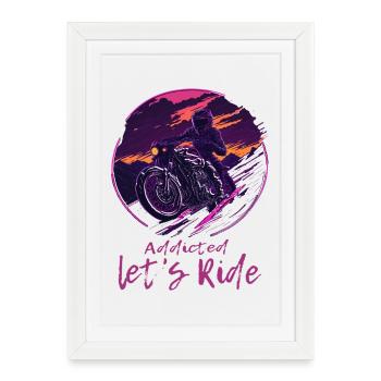 Synthwave Biker Retrowave Sunset Motocycliste - Affiche encadrée (27 × 37 cm) - blanc - Devant
