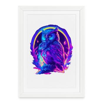Mystiquement brillant hibou Neon Synthwave - Affiche encadrée (27 × 37 cm) - blanc - Devant