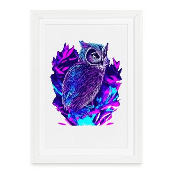 Neon Owl Psychedelic Owl Art - Affiche encadrée (27 × 37 cm) - blanc - Devant