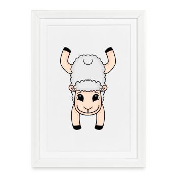 Stand de main, Mouton, Gymnastique, Appuie-tête, Gymnastique - Affiche encadrée (27 × 37 cm) - blanc - Devant
