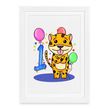 1 anniversaire 1 an avec motif animal - Un - Affiche encadrée (27 × 37 cm) - blanc - Devant