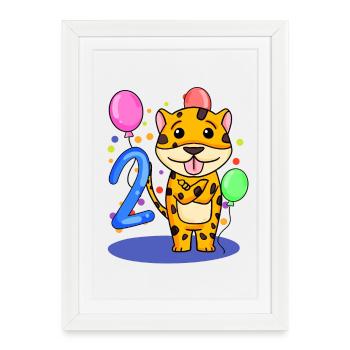 2 anniversaire 2 ans avec motif animal - deux - Affiche encadrée (27 × 37 cm) - blanc - Devant
