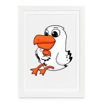 Famille de mouettes - mouette avec bébé - Affiche encadrée (27 × 37 cm) - blanc - Devant
