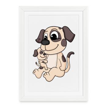 Famille de chiens - Chien avec bébé - Affiche encadrée (27 × 37 cm) - blanc - Devant