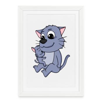 Famille de chats - Chat avec bébé - Affiche encadrée (27 × 37 cm) - blanc - Devant