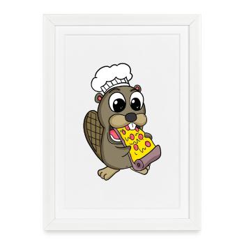 Gourmet Beaver Pizza - Framed poster (27 × 37 cm) - white - Front