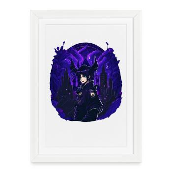 Goth Anime Girl nuit noire - Affiche encadrée (27 × 37 cm) - blanc - Devant