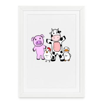 Animaux mignons pour enfants - Ferme - Affiche encadrée (27 × 37 cm) - blanc - Devant