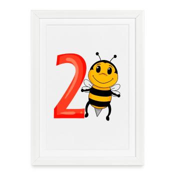 2 anniversaire 2 ans avec motif animal - deux - Affiche encadrée (27 × 37 cm) - blanc - Devant