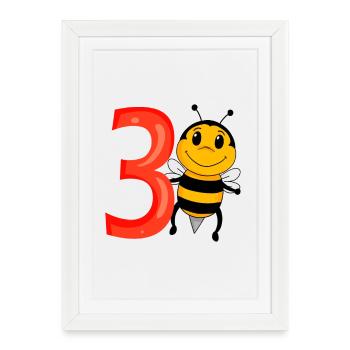 3 anniversaire 3 ans avec motif animal - trois - Affiche encadrée (27 × 37 cm) - blanc - Devant