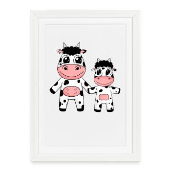 Famille de vaches - Vache avec bébé - Motif de vache - Affiche encadrée (27 × 37 cm) - blanc - Devant