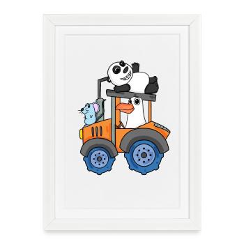 Tracteur Tracteur Animaux mignons - Affiche encadrée (27 × 37 cm) - blanc - Devant