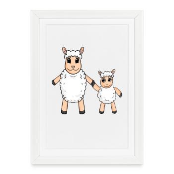 Famille de moutons - Moutons avec bébé - Motif de mouton - Affiche encadrée (27 × 37 cm) - blanc - Devant