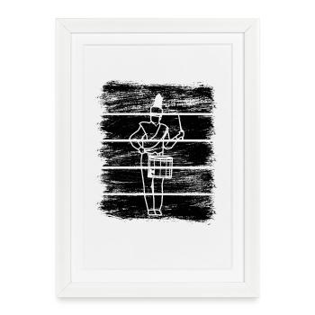 Drôle de batteur - Affiche encadrée (27 × 37 cm) - blanc - Devant