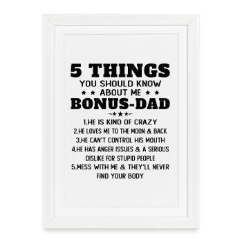 5 Choses à Savoir Sur Mon Père Bonus Humour - Affiche encadrée (27 × 37 cm) - blanc - Devant