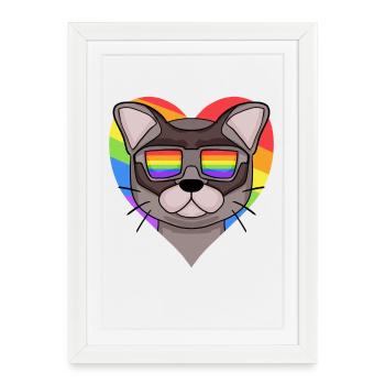 Rainbow - Cat Burmese cat with glasses and heart - Framed poster (27 × 37 cm) - white - Front