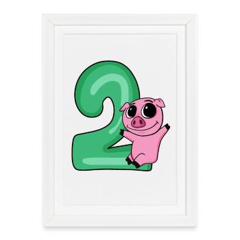 2 Anniversaire 2 ans avec motif animal - Deux - Affiche encadrée (27 × 37 cm) - blanc - Devant