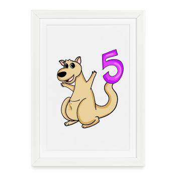 5 Anniversaire 5 ans avec motif animal - Cinq - Affiche encadrée (27 × 37 cm) - blanc - Devant