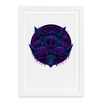 néon roses crâne vaporwave - Affiche encadrée (27 × 37 cm) - blanc - Devant