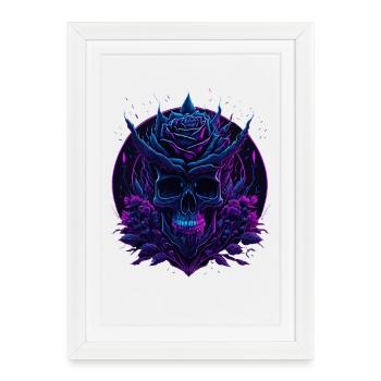Crâne Rose Neon Vaporwave Crâne - Affiche encadrée (27 × 37 cm) - blanc - Devant