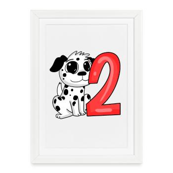 2 anniversaire 2 ans avec motif animal - deux - Affiche encadrée (27 × 37 cm) - blanc - Devant