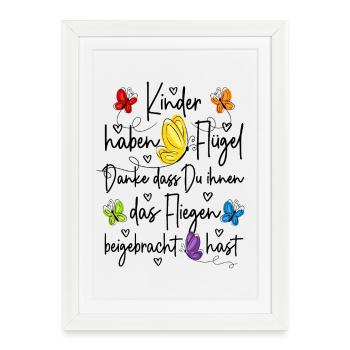 Kita Abschied Danke - Kinder haben Flügel  - Gerahmtes Poster (27 × 37 cm) - Weiß - Vorne