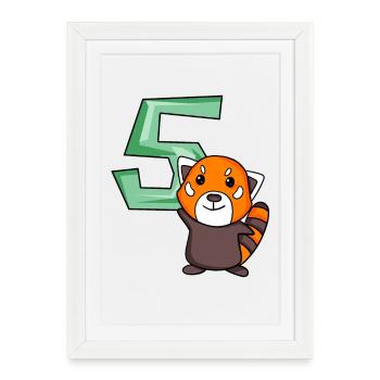 5ème anniversaire Motif Panda Rouge - cinq ans - Affiche encadrée (27 × 37 cm) - blanc - Devant