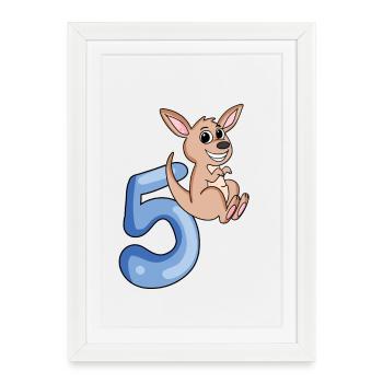 5ème anniversaire motif kangourou - cinq ans - Affiche encadrée (27 × 37 cm) - blanc - Devant