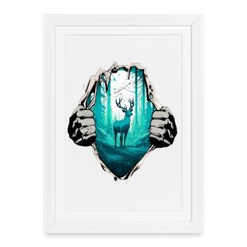 Deer and forest under the shirt - Framed poster (27 × 37 cm) - white - Front