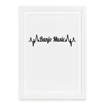 Banjo Music Heart Line - Affiche encadrée (27 × 37 cm) - blanc - Devant