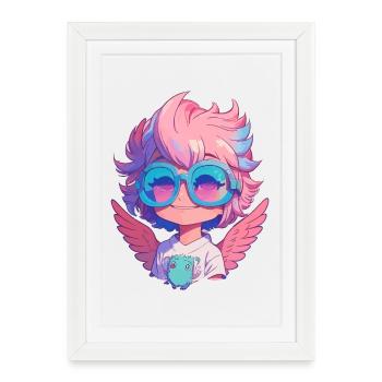 Petit ange mignon avec des lunettes - Affiche encadrée (27 × 37 cm) - blanc - Devant