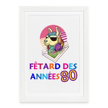 Lama Fêtard des 80's année anniversaire groove - Affiche encadrée (27 × 37 cm) - blanc - Devant