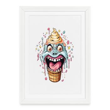 Cône de crème glacée humoristique design monstre - Affiche encadrée (27 × 37 cm) - blanc - Devant