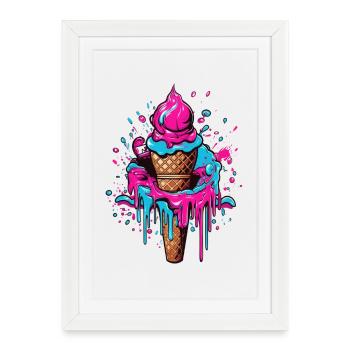 Cadeau de glace au néon pour les amateurs de tendances - Affiche encadrée (27 × 37 cm) - blanc - Devant