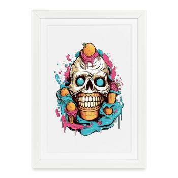Cône de crème glacée tête de mort avec motifs de fruits - Affiche encadrée (27 × 37 cm) - blanc - Devant