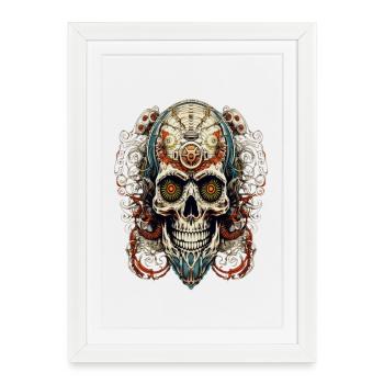 Detailed steel skull with mechanical flair - Framed poster (27 × 37 cm) - white - Front