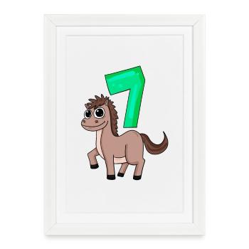 7ème anniversaire Motif Cheval - sept ans - Affiche encadrée (27 × 37 cm) - blanc - Devant