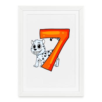 7e anniversaire Motif Léopard des neiges - Sept ans - Affiche encadrée (27 × 37 cm) - blanc - Devant