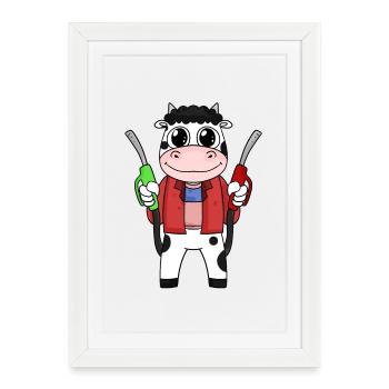 Préposé à la station-service station d’essence vache - Affiche encadrée (27 × 37 cm) - blanc - Devant