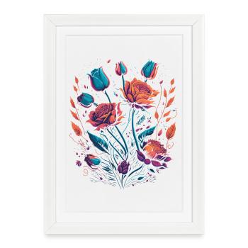 Bouquet de fleurs de roses néon - Affiche encadrée (27 × 37 cm) - blanc - Devant
