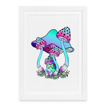 Colorful Neon Colors Mushrooms - Framed poster (27 × 37 cm) - white - Front