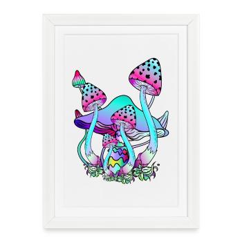Champignons magiques Art Champignon Psychédélique - Affiche encadrée (27 × 37 cm) - blanc - Devant