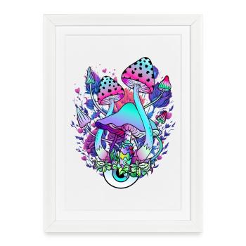 Psychédélique Champignon Yeux Nature Art - Affiche encadrée (27 × 37 cm) - blanc - Devant