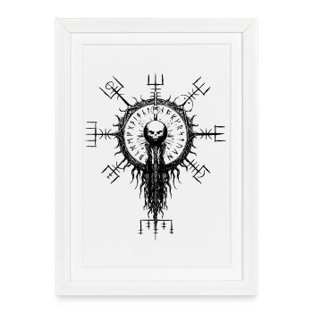 Vegvisir Skull Viking Runes Compass Occult - Framed poster (27 × 37 cm) - white - Front